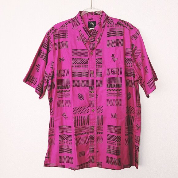 Sig Zane Hawaii Mens Large Fuschia Short Sleeve Button Front Hawaiian Aloha Shir - Picture 1 of 6